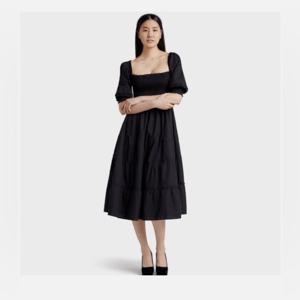 Hill House Home Nesli Midi Dress Black Cotton Poplin